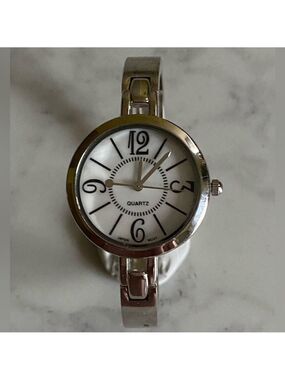 Avon Silver-tone Contemporary Classic Cuff Watch with Large Numbers